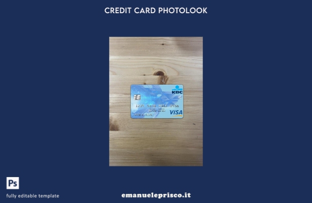 modello frontale photolook con carta visto bancario belga KBC stile verificato
